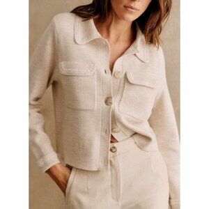 EUC Sezane Betty Merino Wool Crochet Trim Cardigan Beige Large